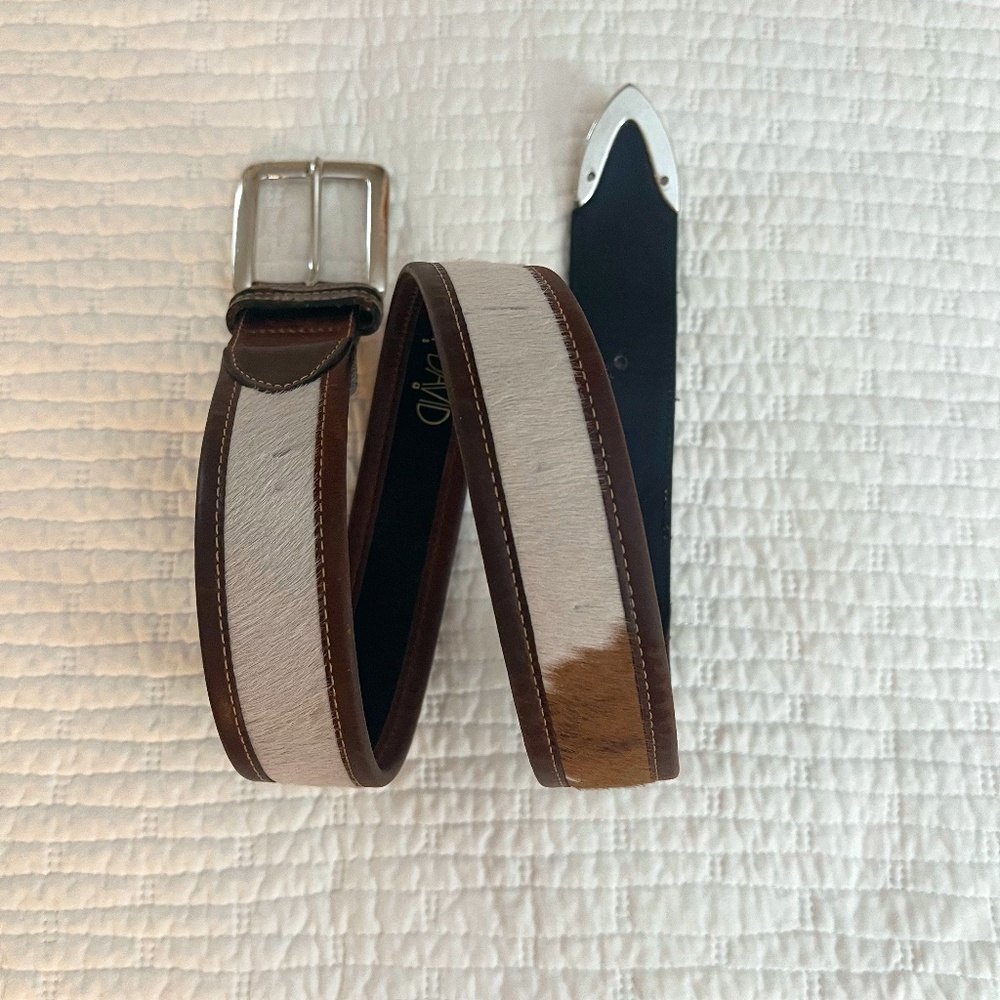 Joan & David Brown Leather Cowhide Belt w Silver Buckle Size Medium